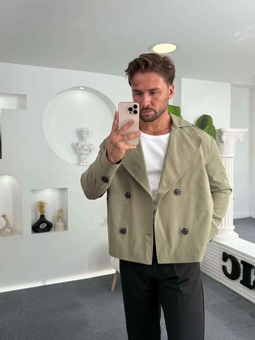 Haki EKS Crop Fit Kruvaze Trençkot