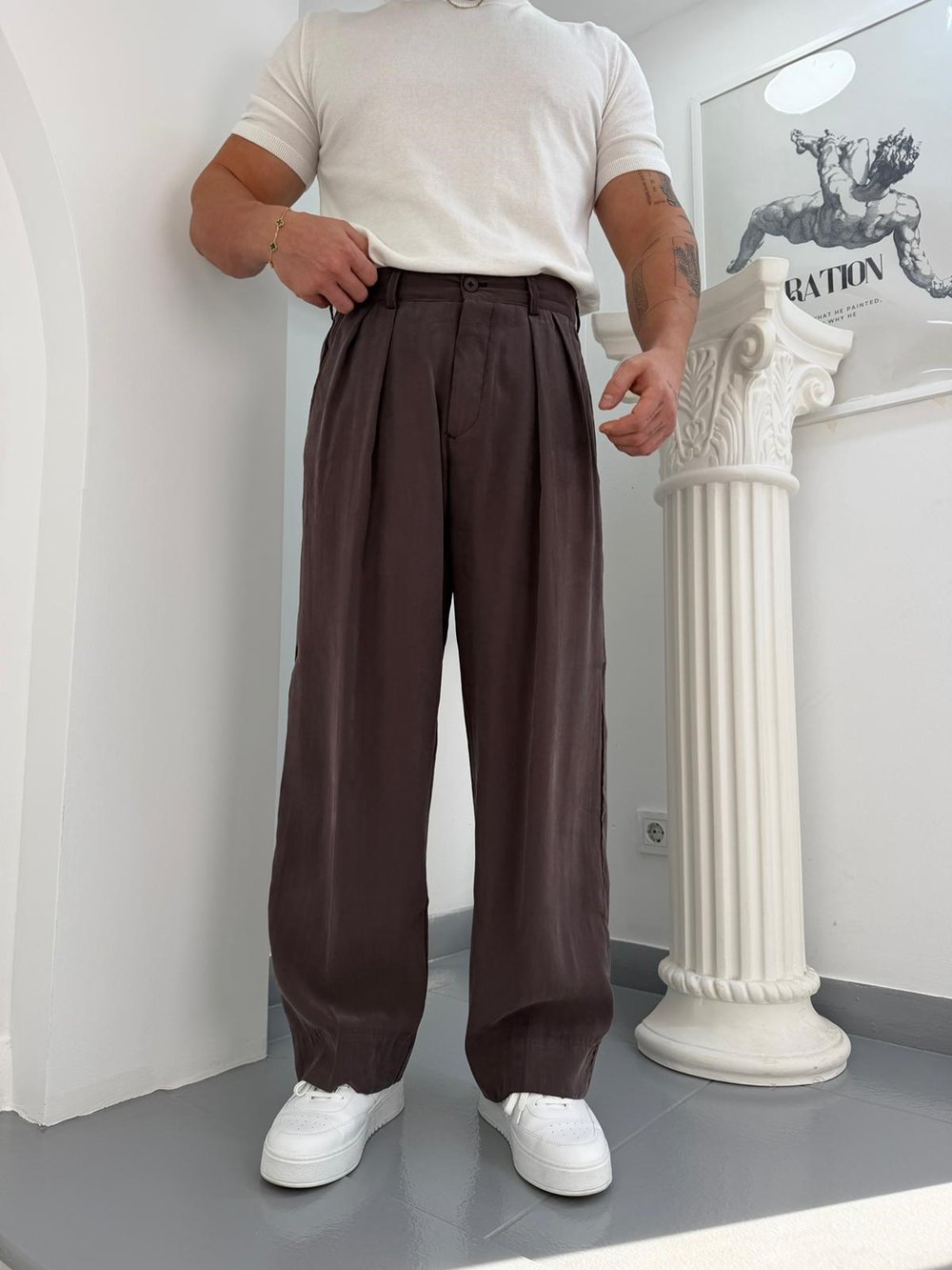 Kahve GG Modal Kumaş Baggy Pantolon