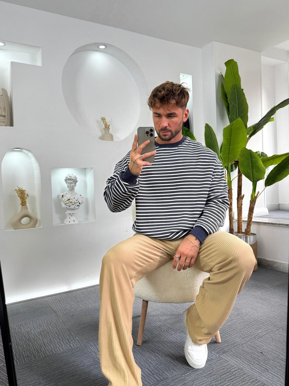 Laci Beyaz Ess Life Oversize 3iplik Şardonlu Sweat