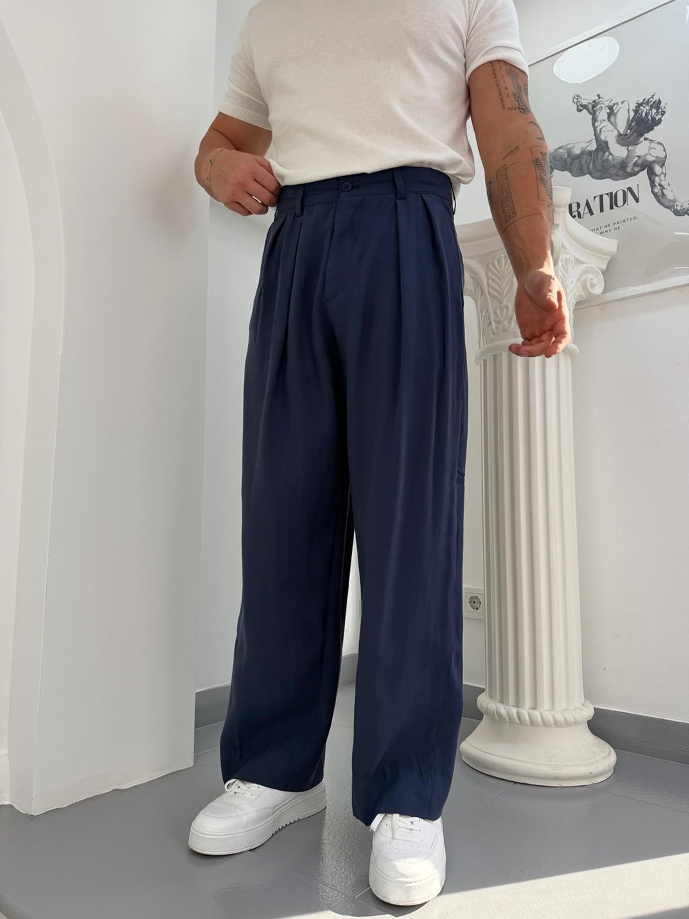 Lacivert GG Modal Kumaş Baggy Pantolon