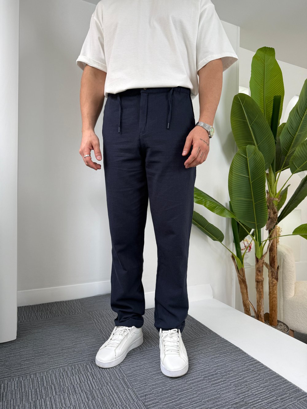 Lacivert Giesto BF Kalıp Linen Pantolon