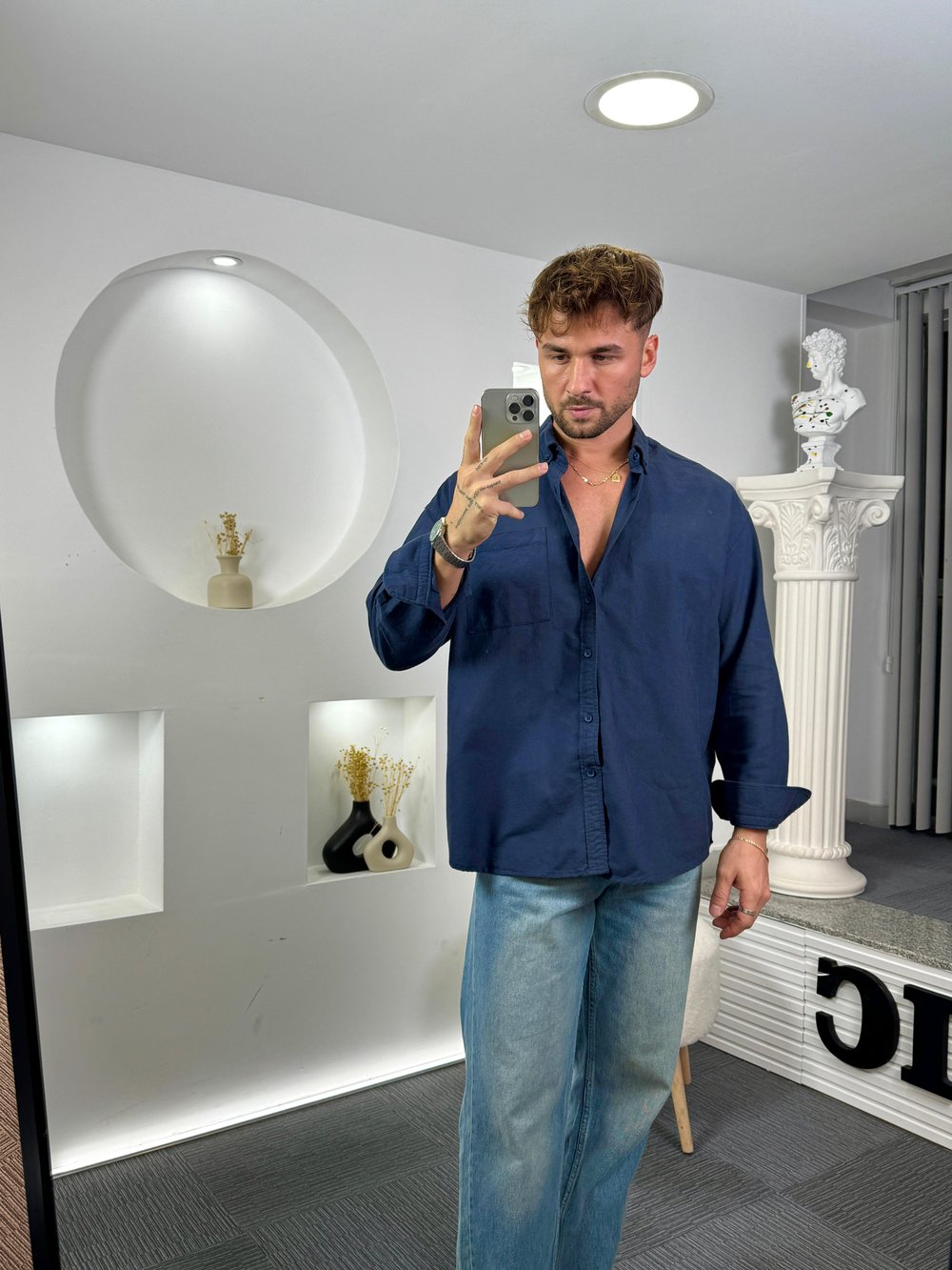 Lacivert Oversize Cepli Oxford Premium Gömlek