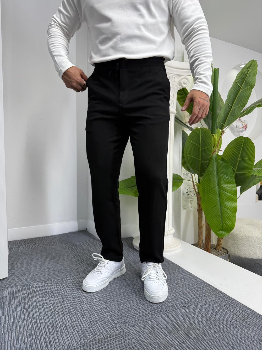Siyah GG Boyfriend Kalıp Gabardin Pantolon