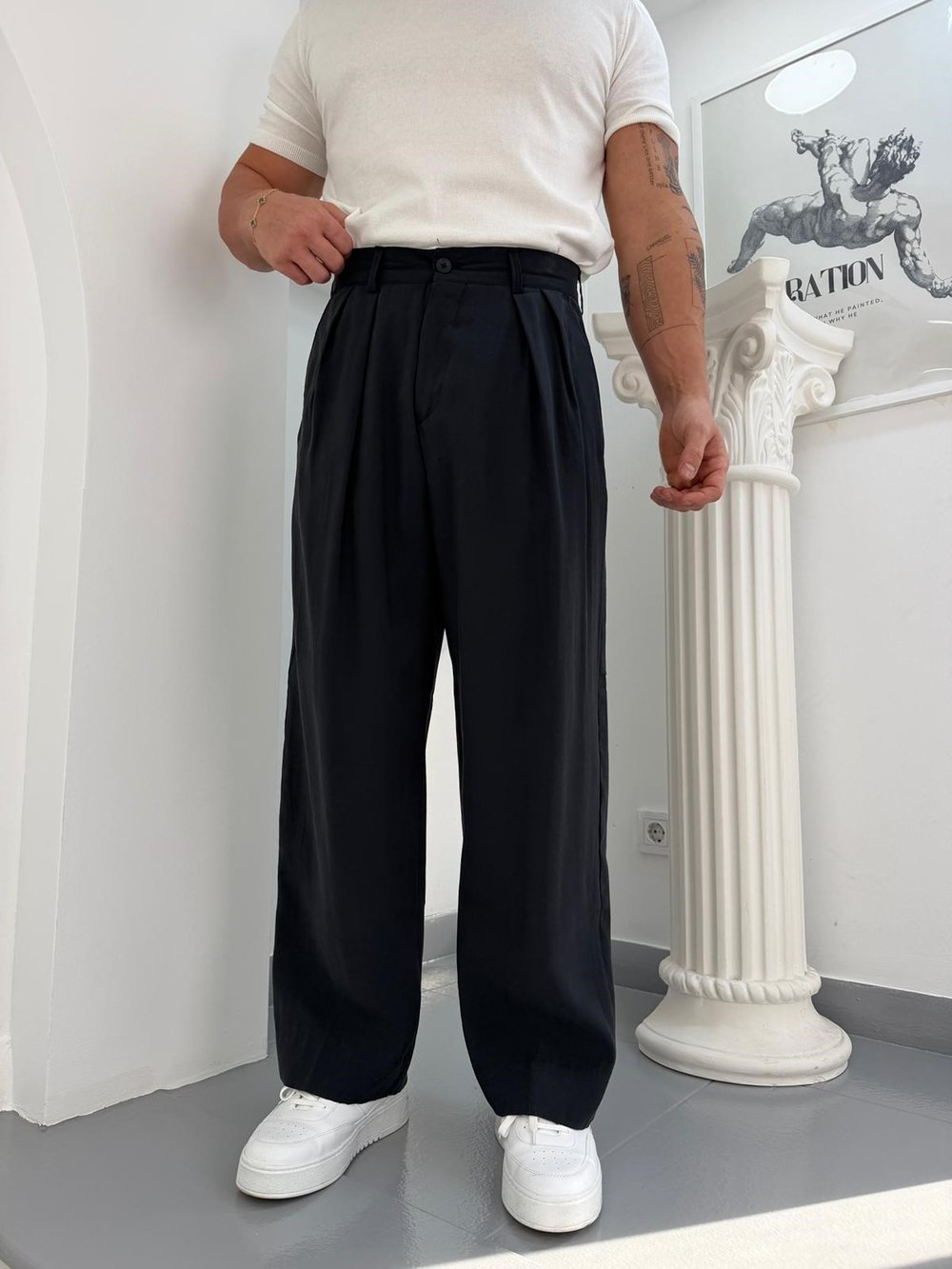 Siyah GG Modal Kumaş Baggy Pantolon