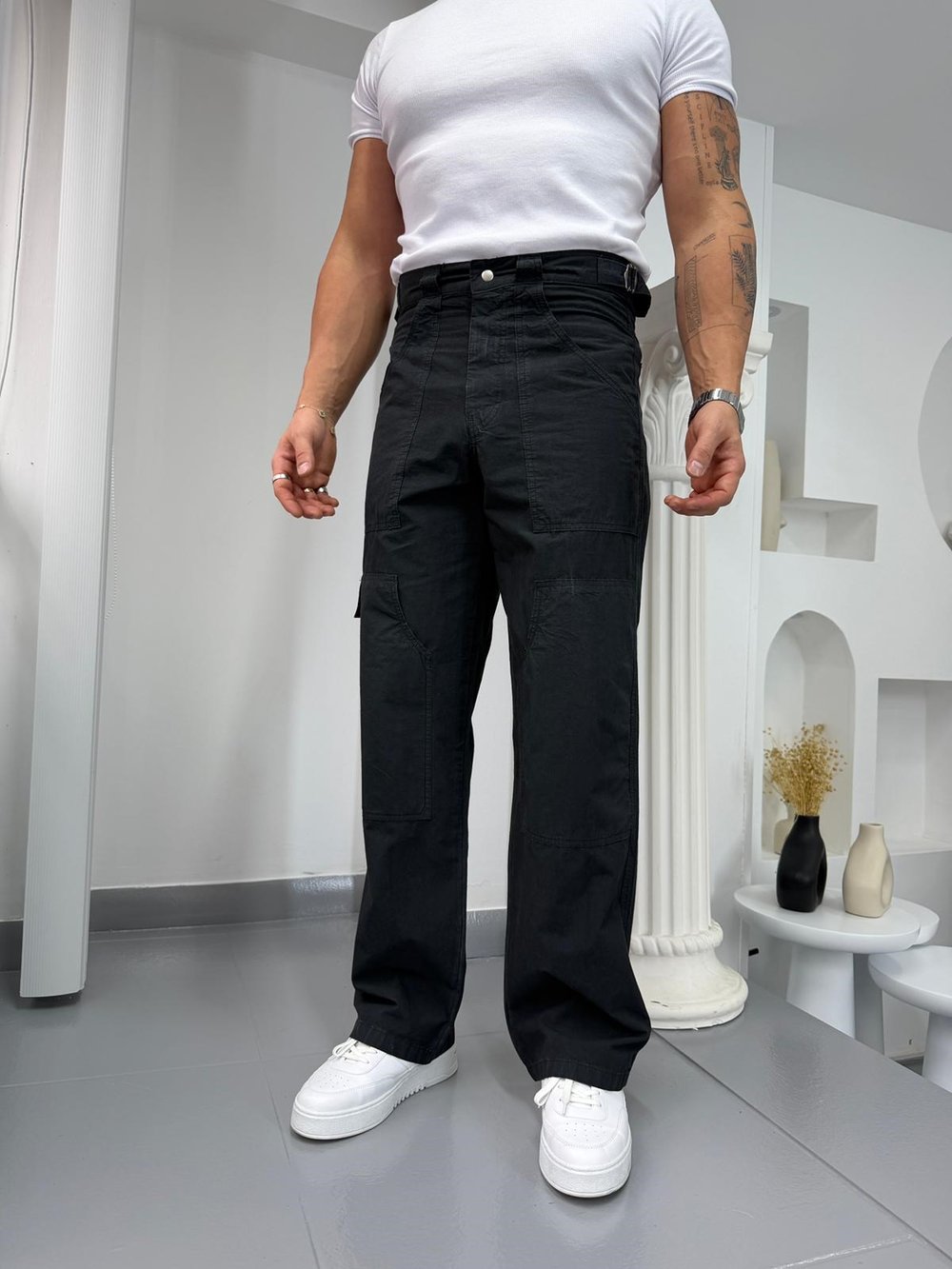 Siyah GG Premium Antik Yıkama Gabardin Pantolon