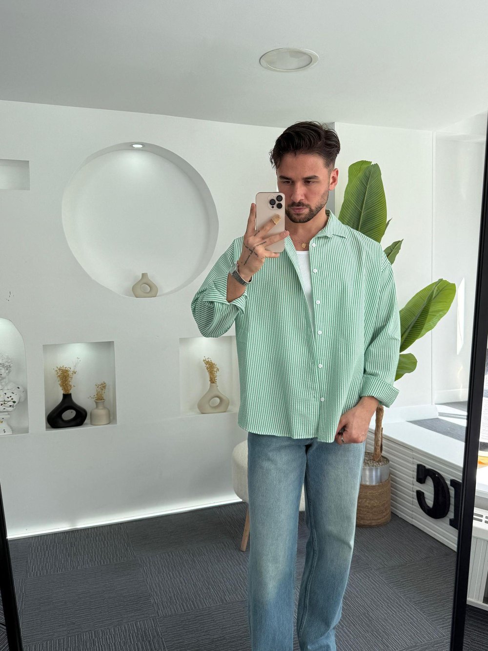 Yeşil RL Gofre Kumaş Oversize Gömlek