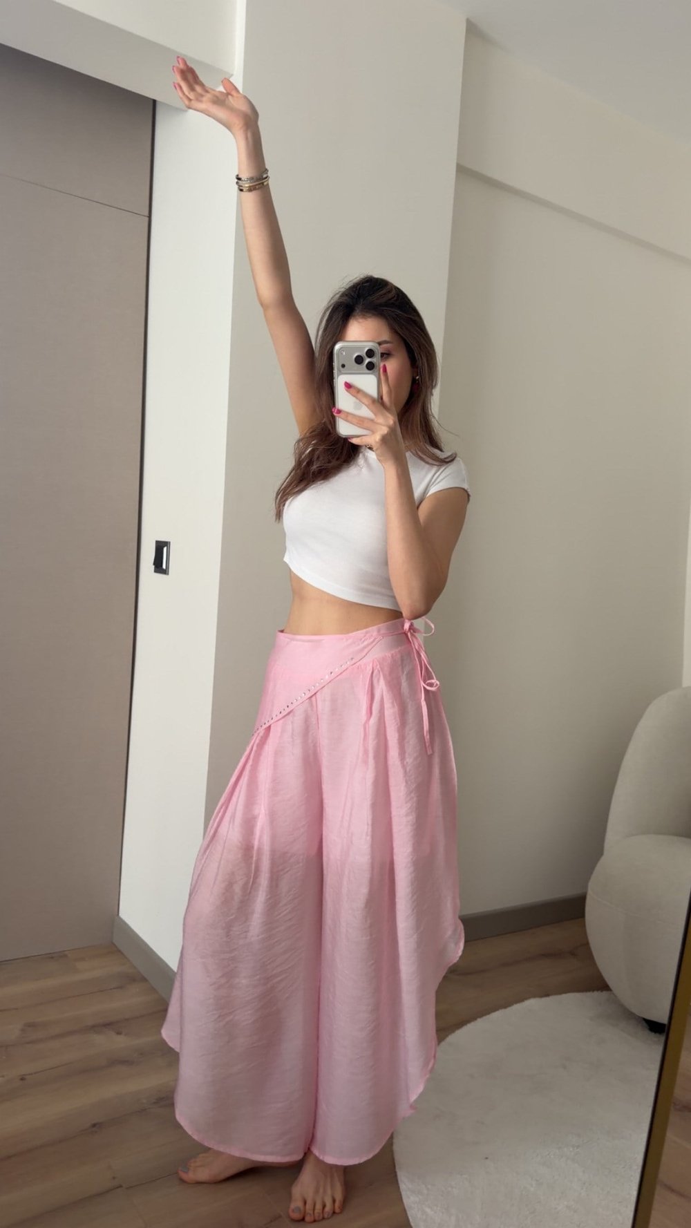 TENSEL KUMAŞ PEMBE MANİFESTT PANTOLON