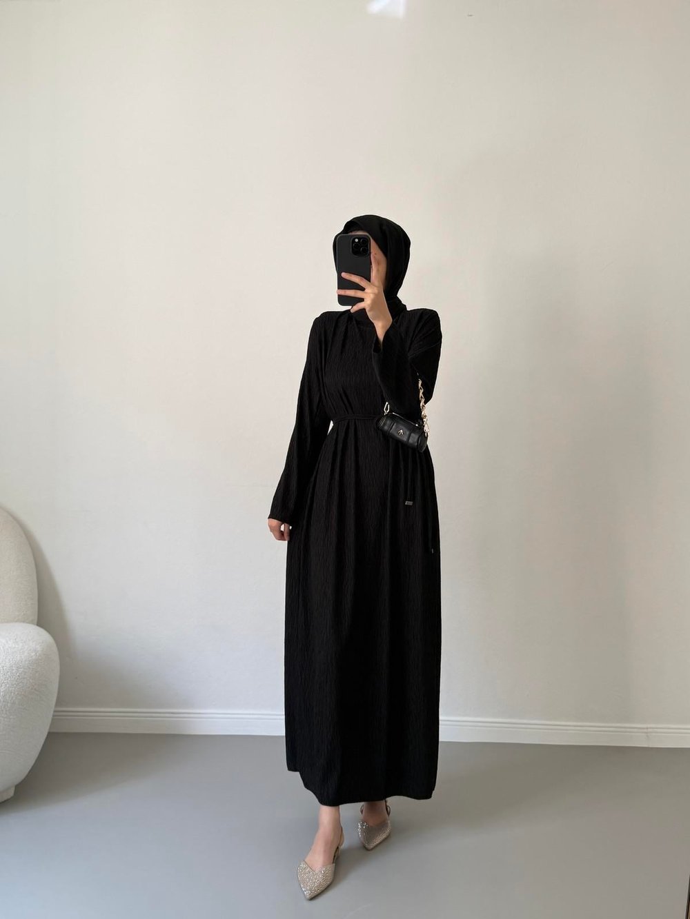 Aller Dokulu Elbise - Siyah