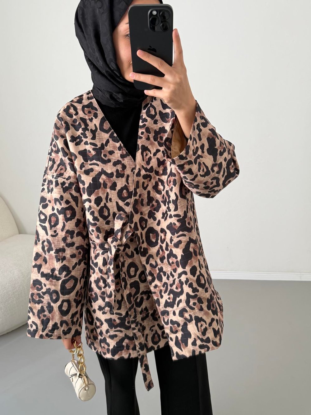 Bağlamalı Kapitone Ceket - Leopar