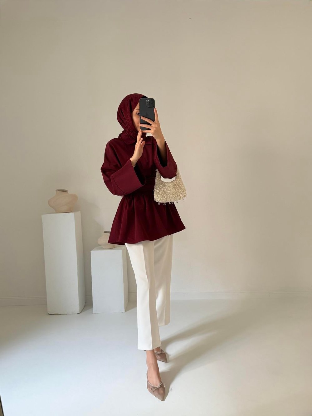 Bağlamalı Poplin Gömlek - Bordo