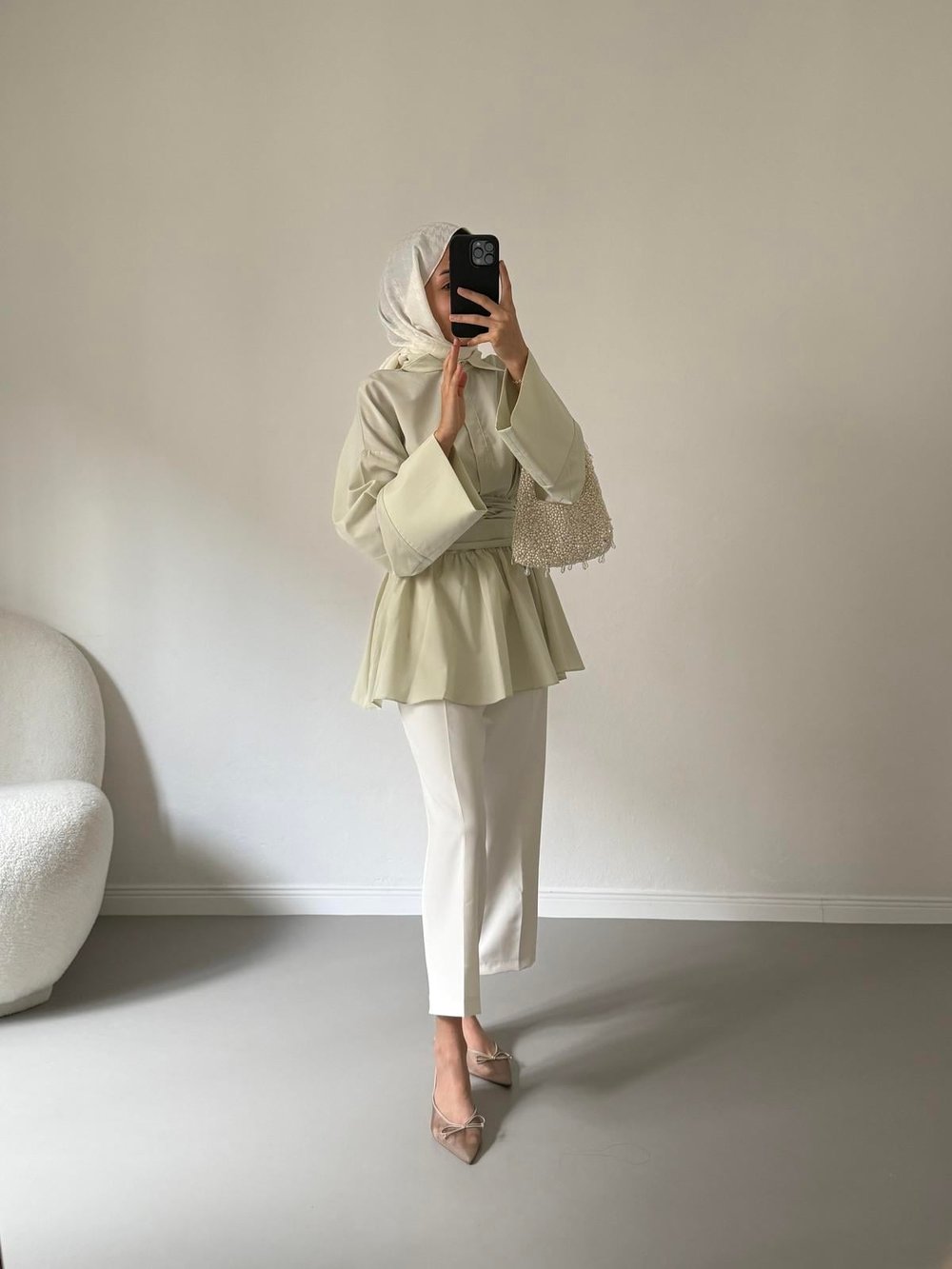 Bağlamalı Poplin Gömlek - Çağla