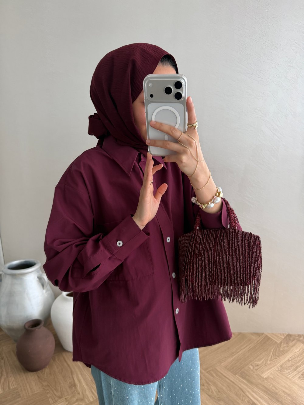 Basic Poplin Gömlek - Bordo