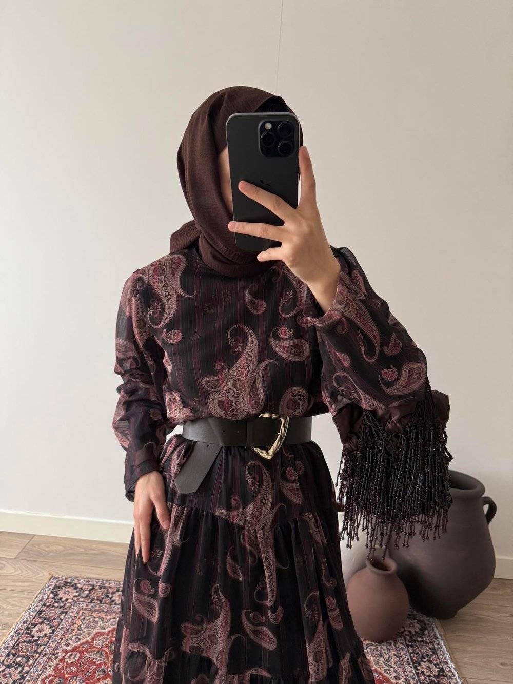 Dama Şifon Elbise - Kahve