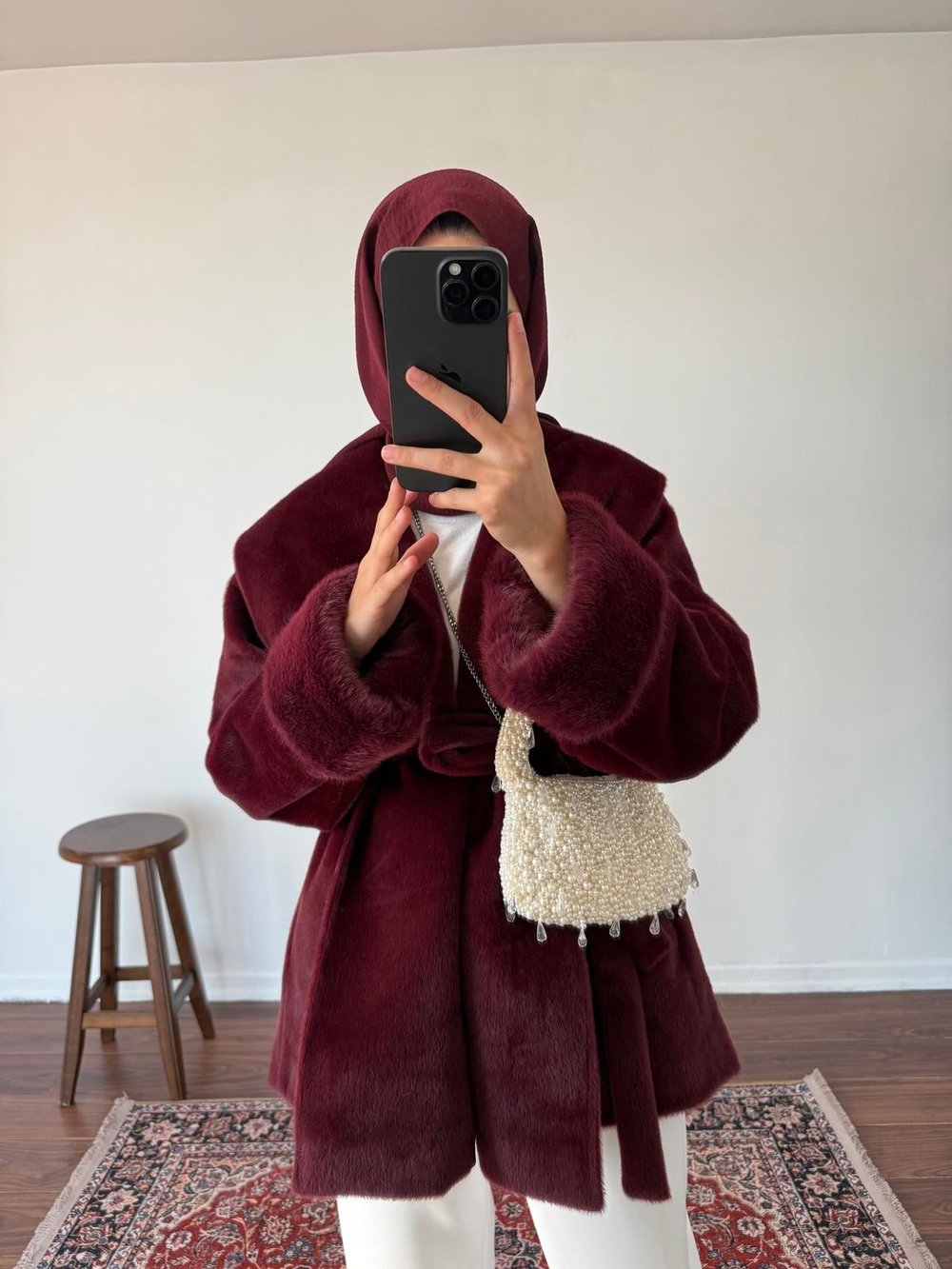 Goldfox Kürklü Kaban - Bordo