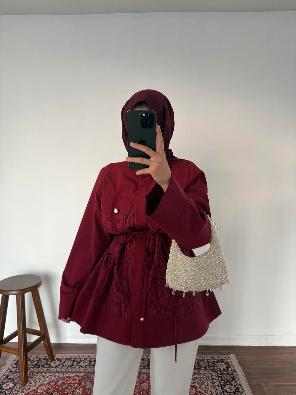 Güpürlü Tasarım Ceket - Bordo