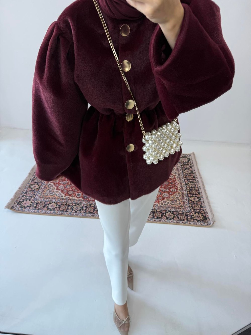 Kaşe Premium Düğmeli Kap - Bordo