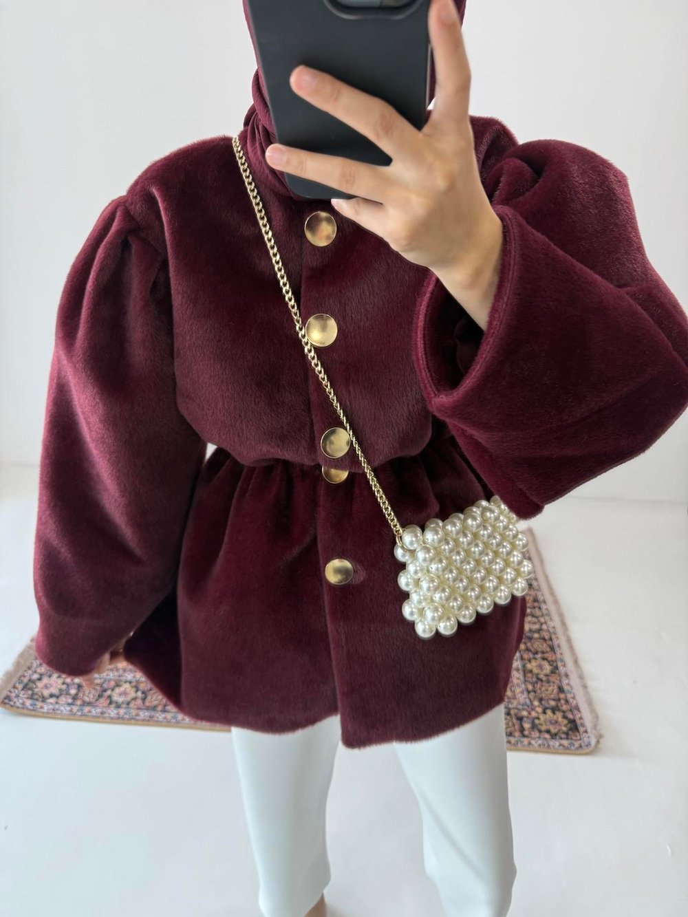 Kaşe Premium Düğmeli Kap - Bordo