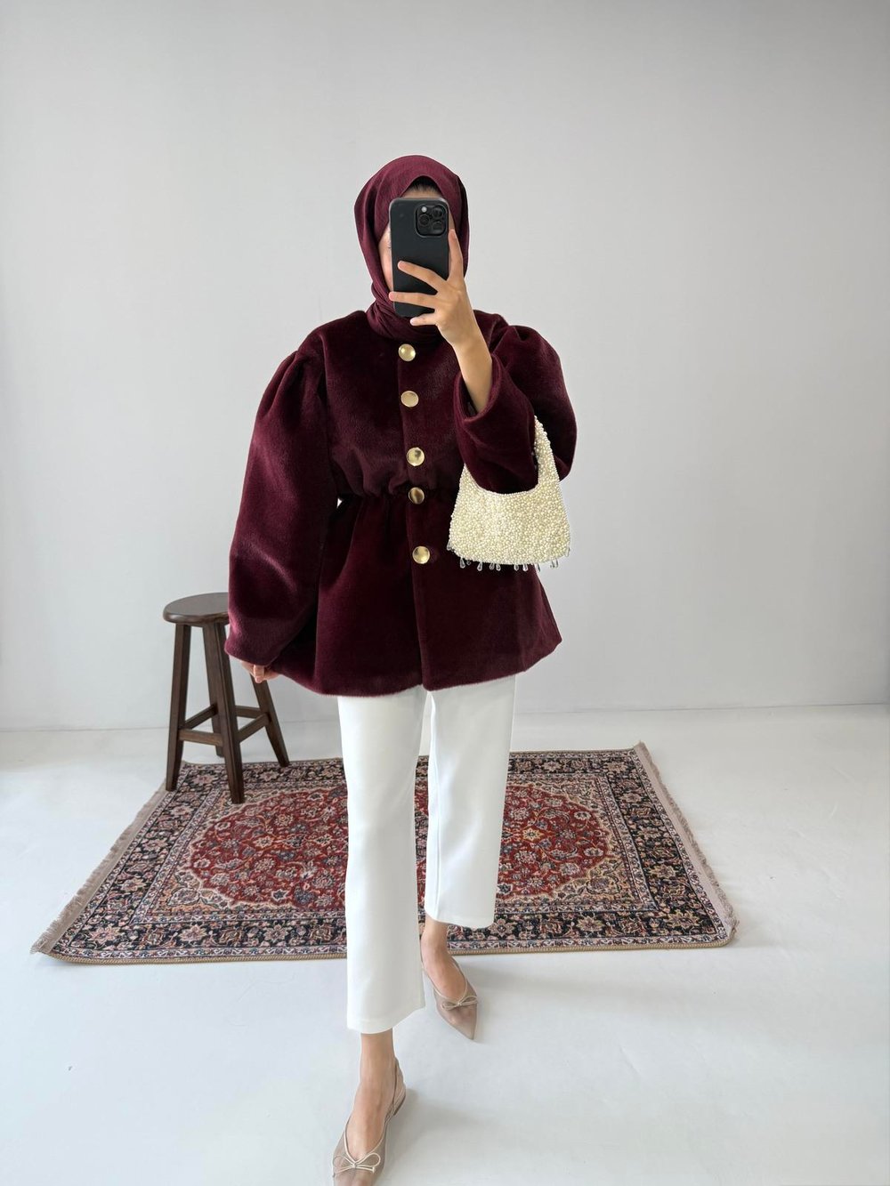 Kaşe Premium Düğmeli Kap - Bordo