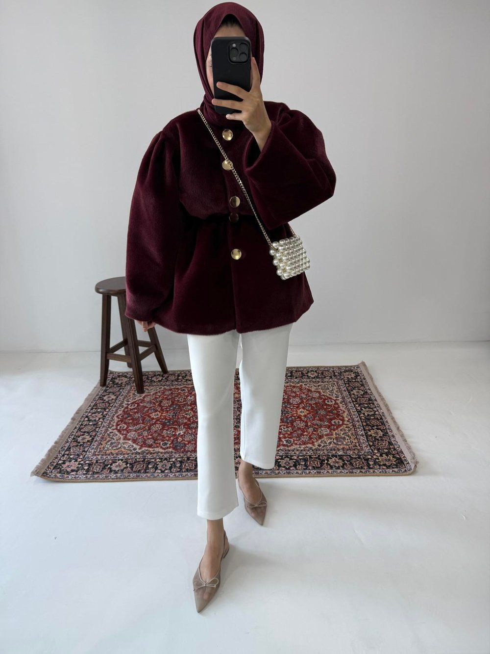 Kaşe Premium Düğmeli Kap - Bordo