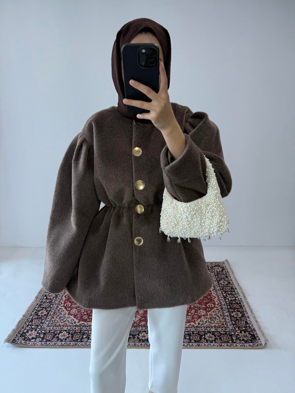 Kaşe Premium Düğmeli Kap - Kahve