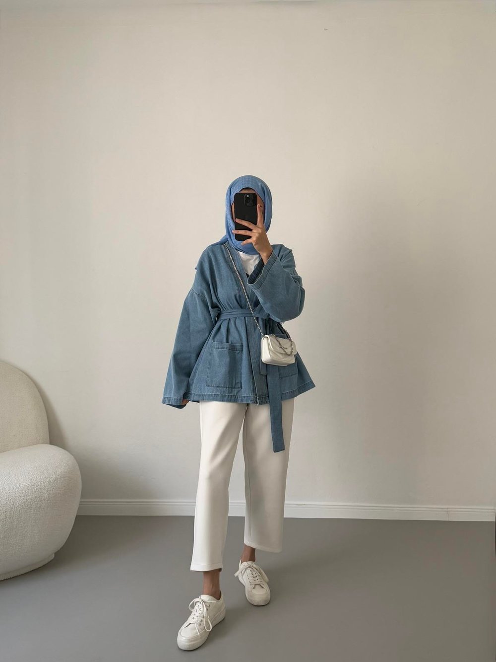 Kot Kimono Ceket - Acık Kot