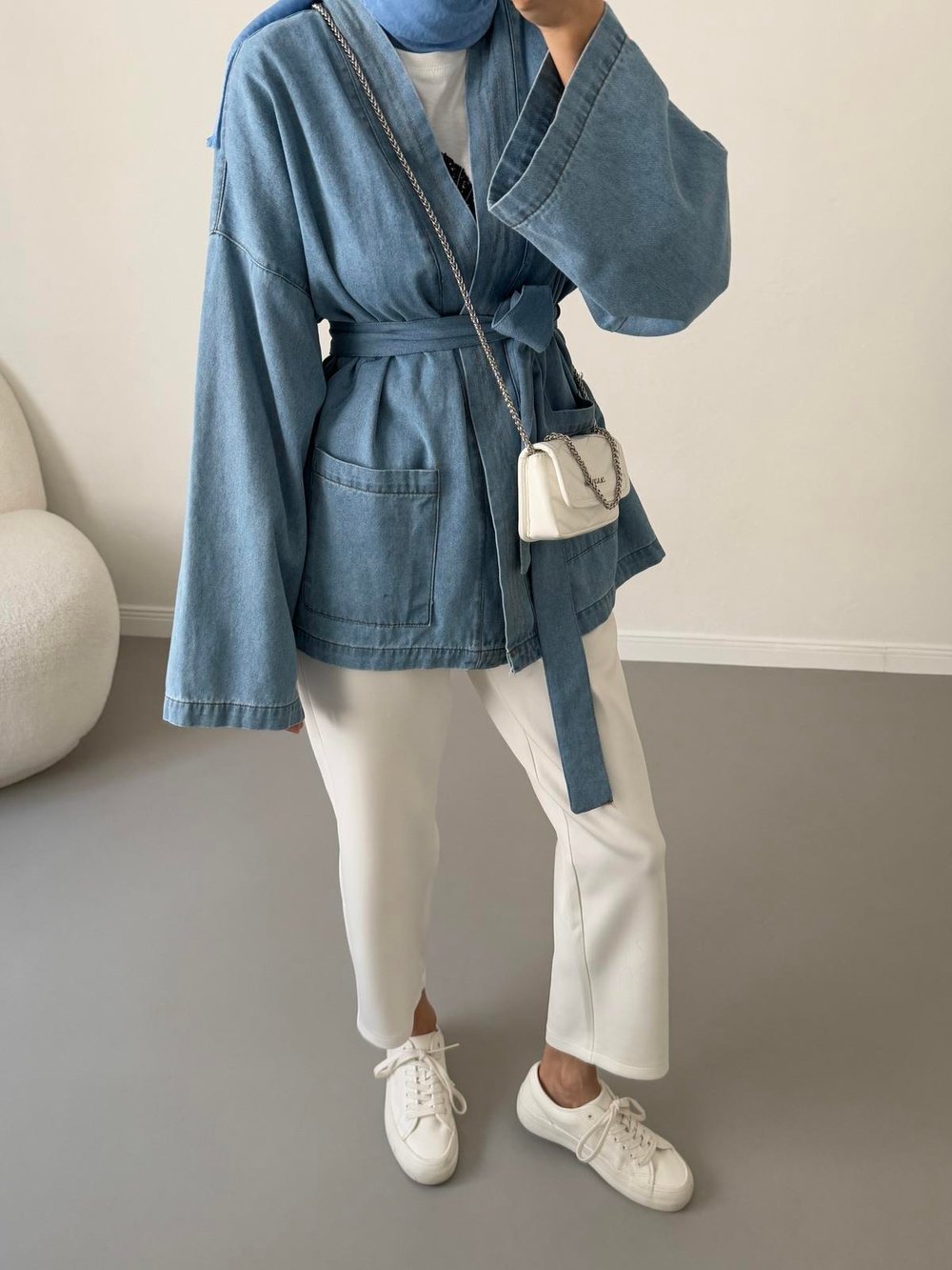 Kot Kimono Ceket - Acık Kot