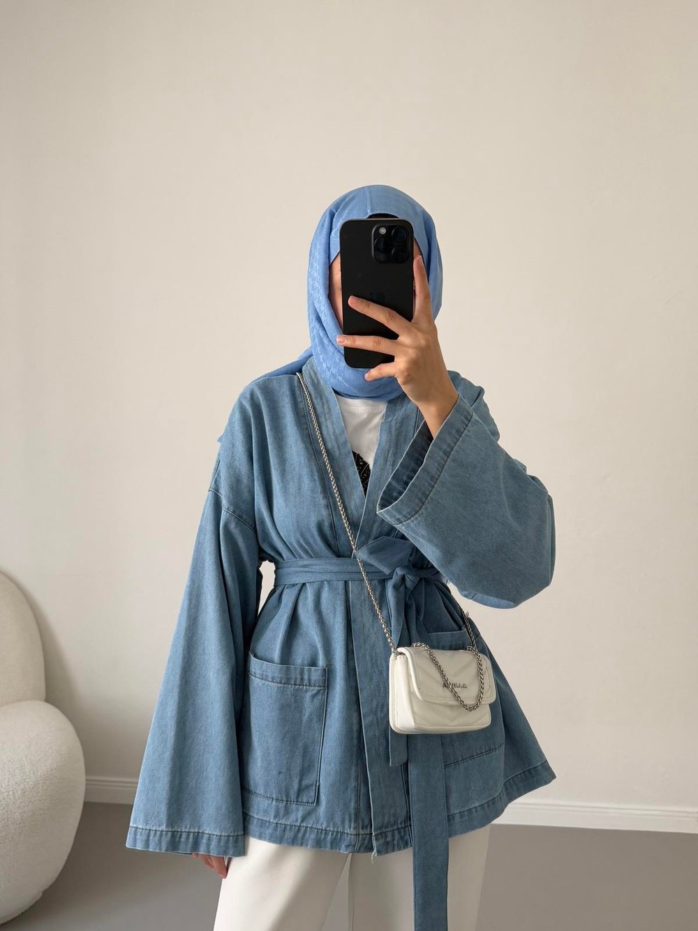 Kot Kimono Ceket - Acık Kot