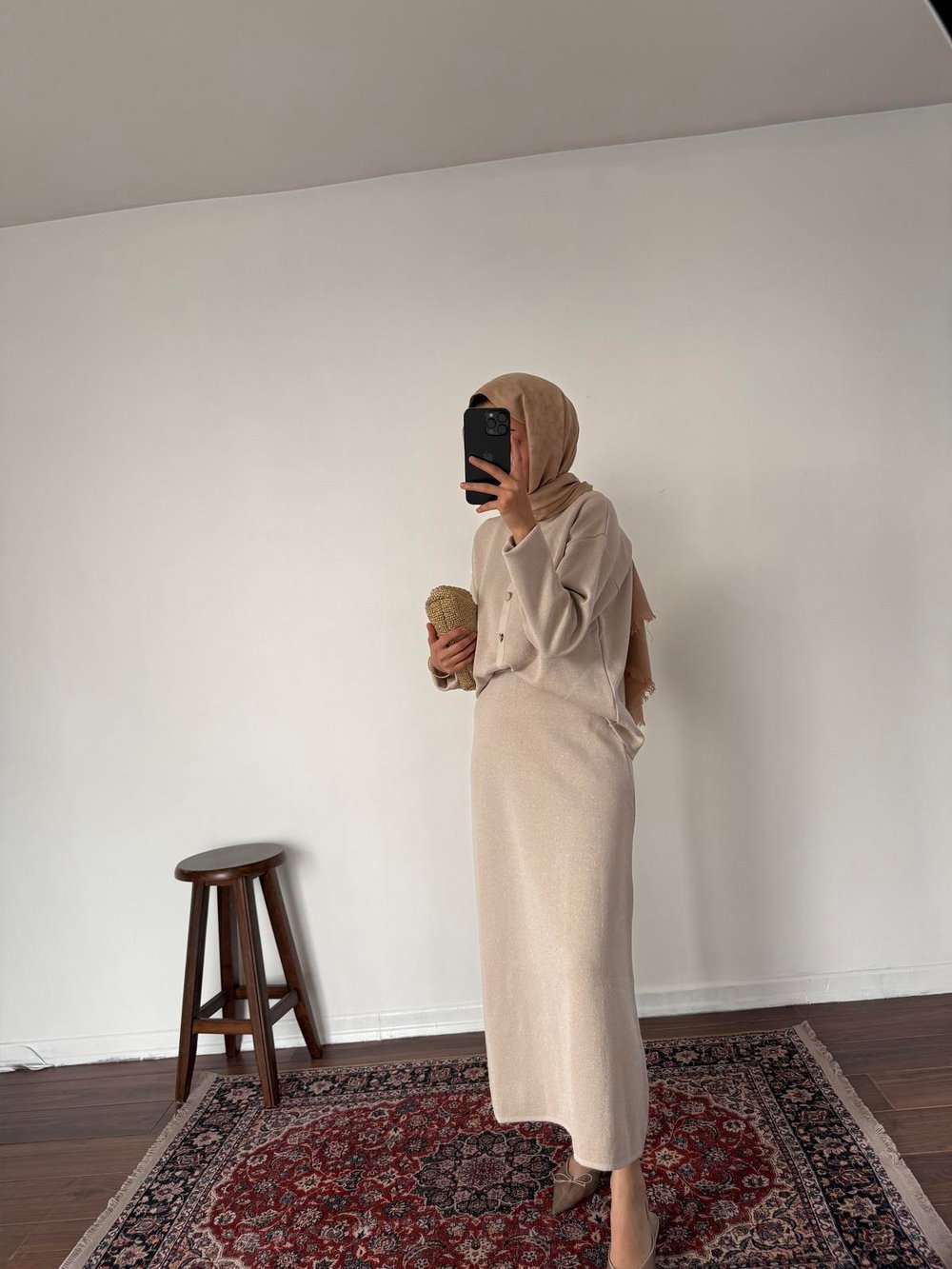 Merserize Triko Takım - Bej