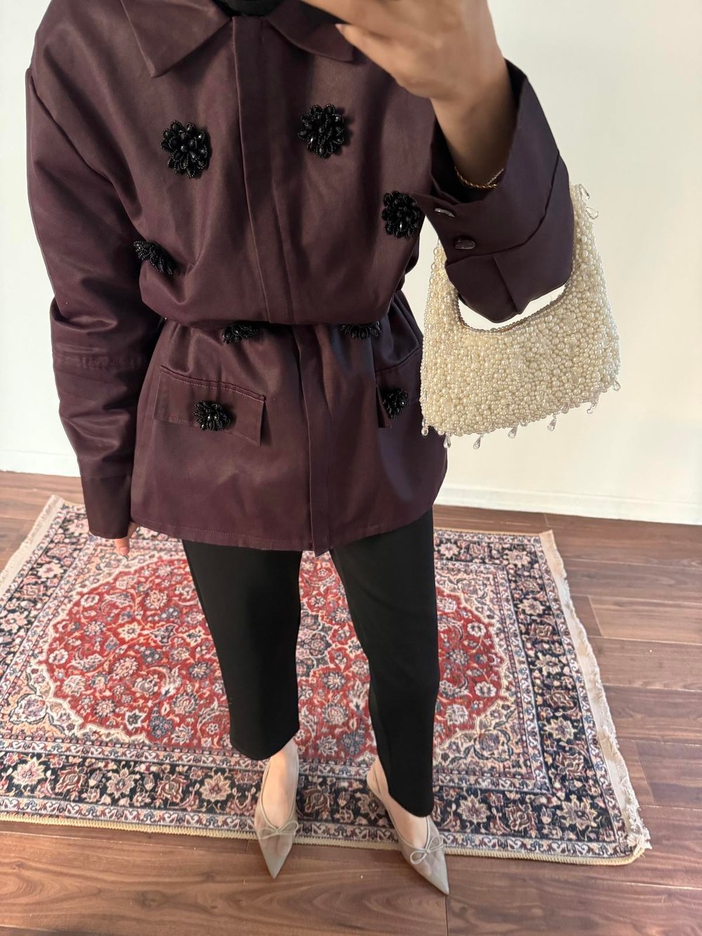 Tasarım Taşlı Ceket - Bordo