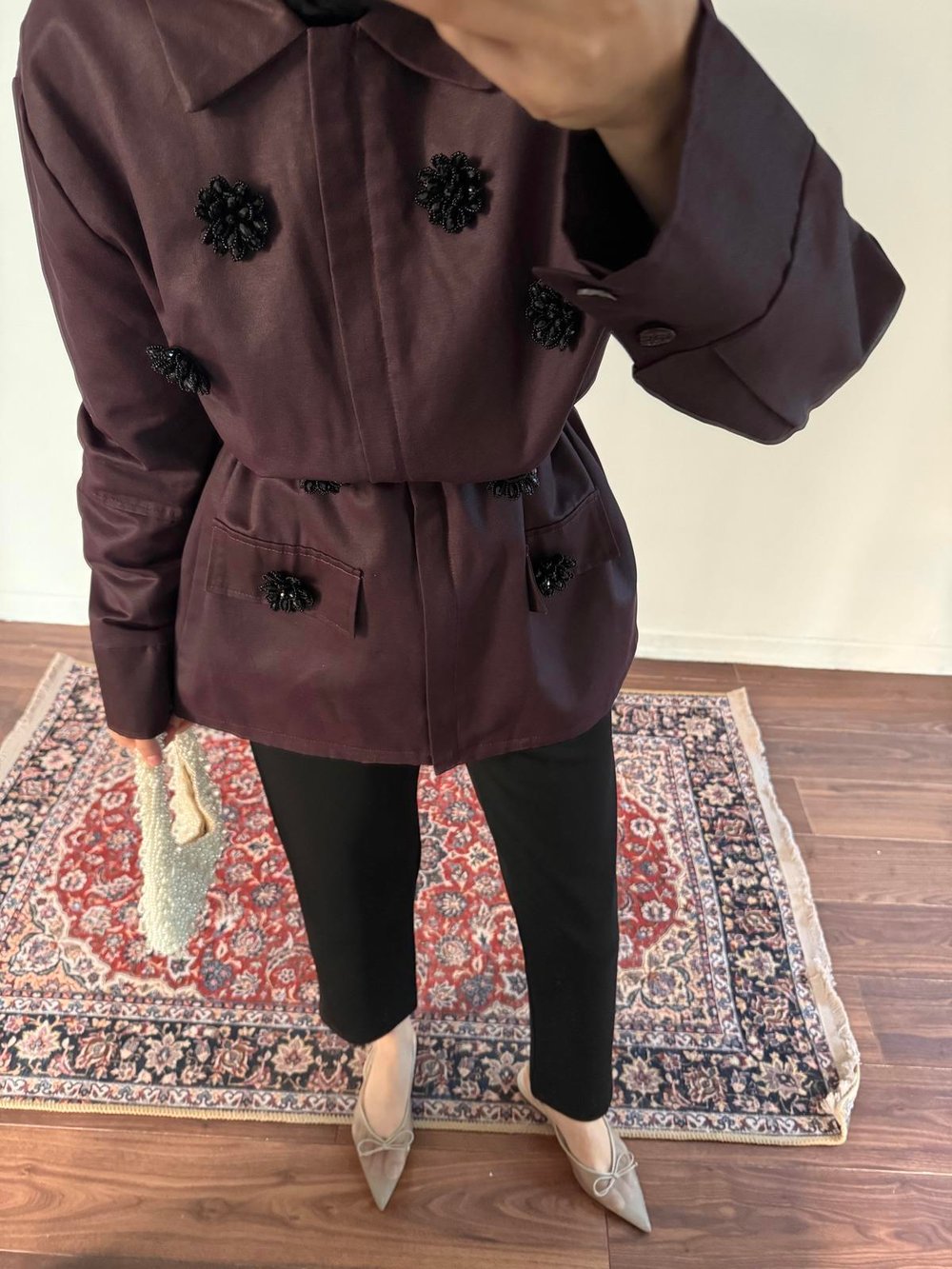 Tasarım Taşlı Ceket - Bordo