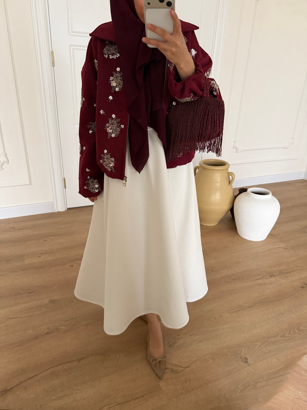 Nakış İşlemeli Ceket - Bordo