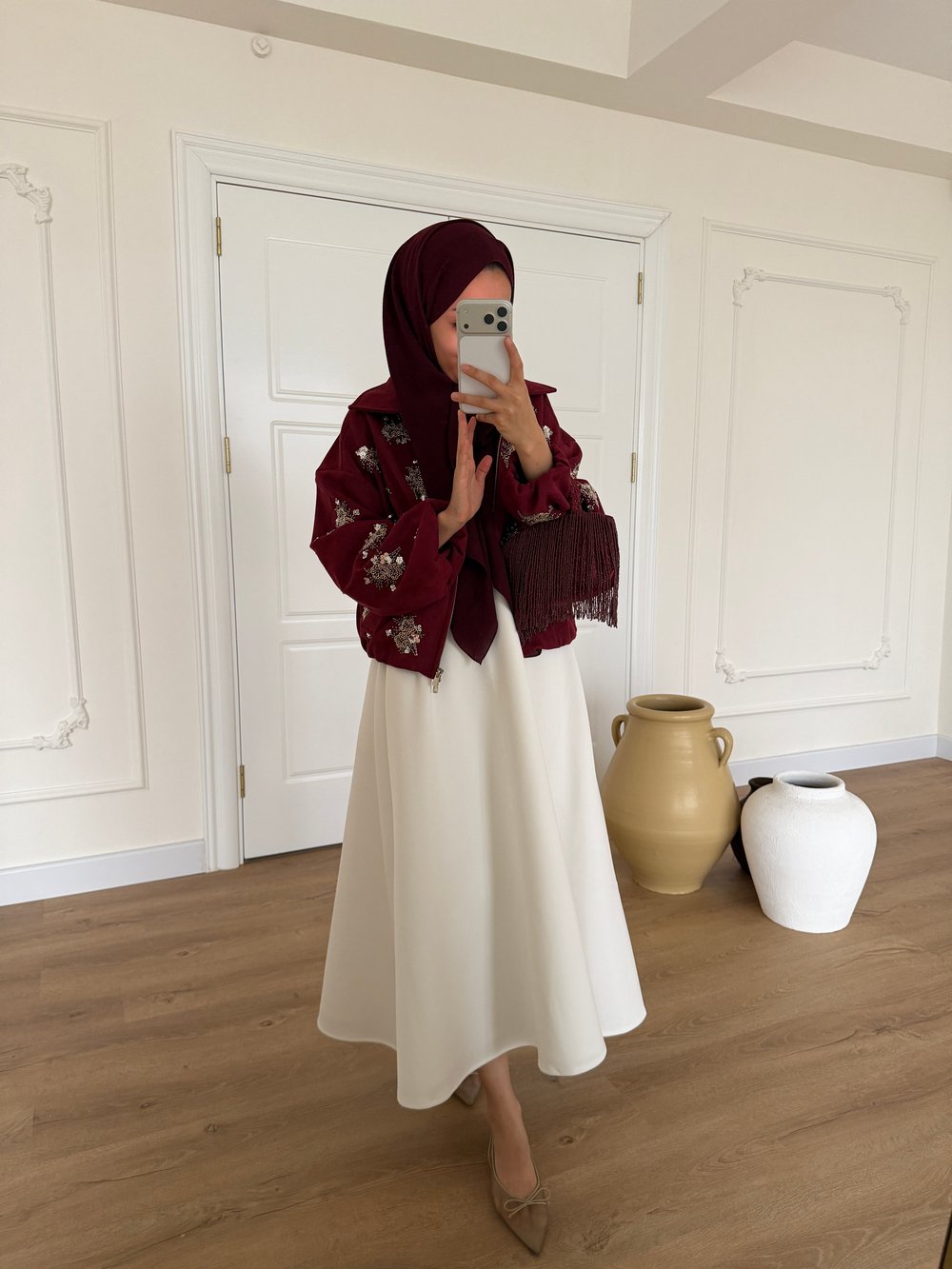 Nakış İşlemeli Ceket - Bordo