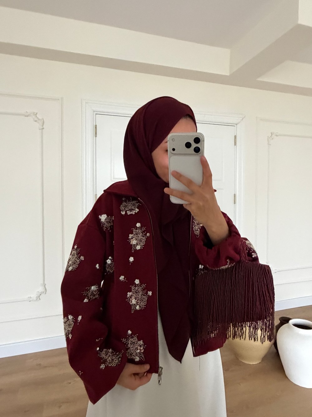 Nakış İşlemeli Ceket - Bordo