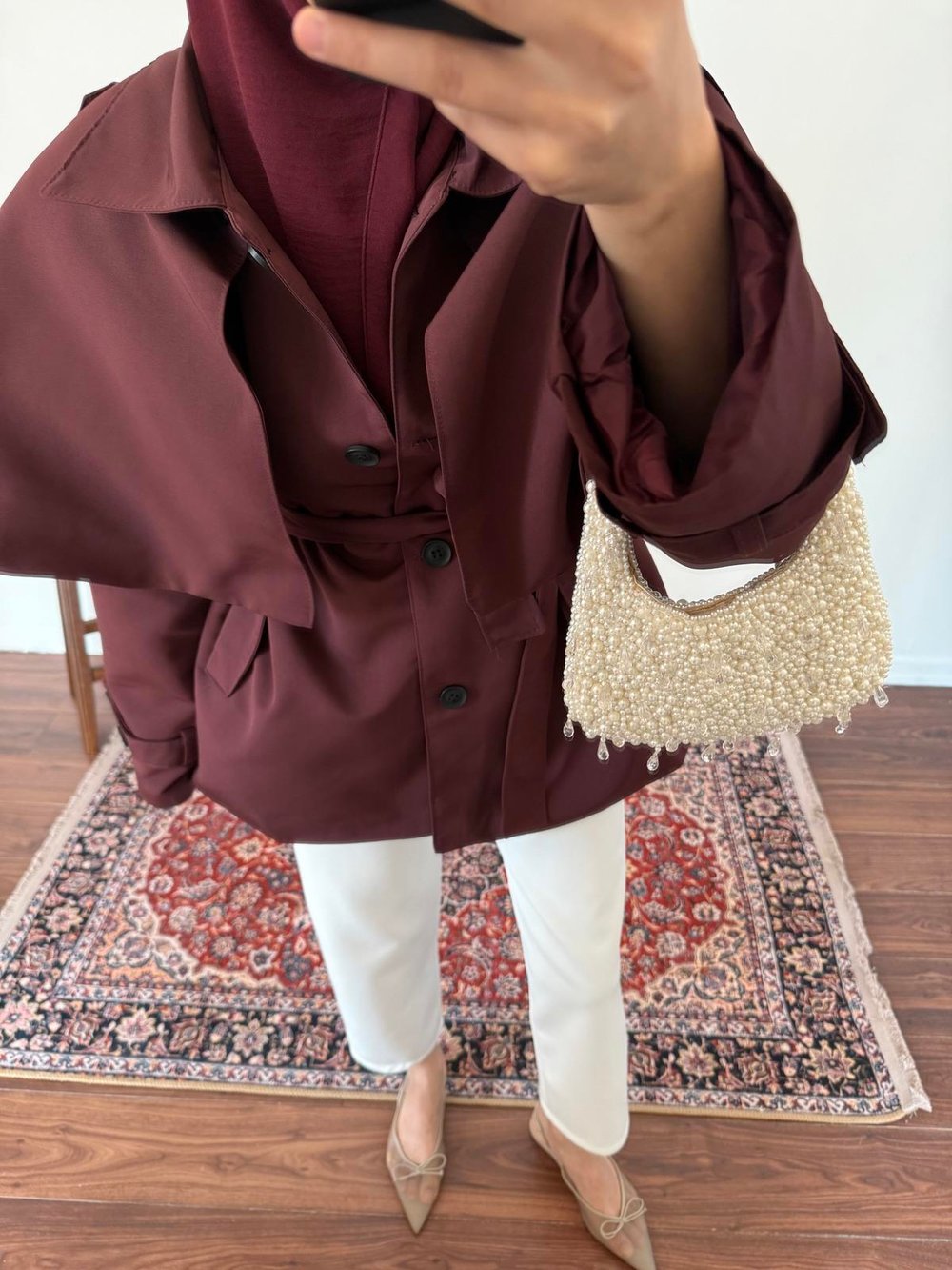 Pelerinli Premium Trençkot - Bordo