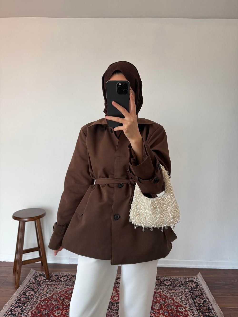 Pelerinli Premium Trençkot - Kahve
