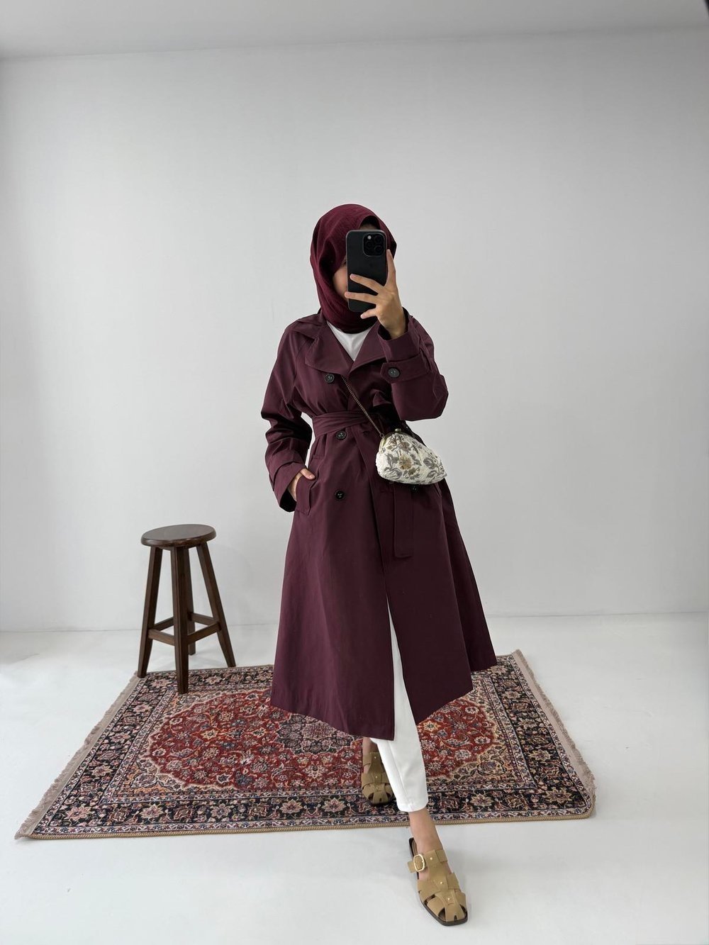 Premium Kalite Trençkot - Bordo