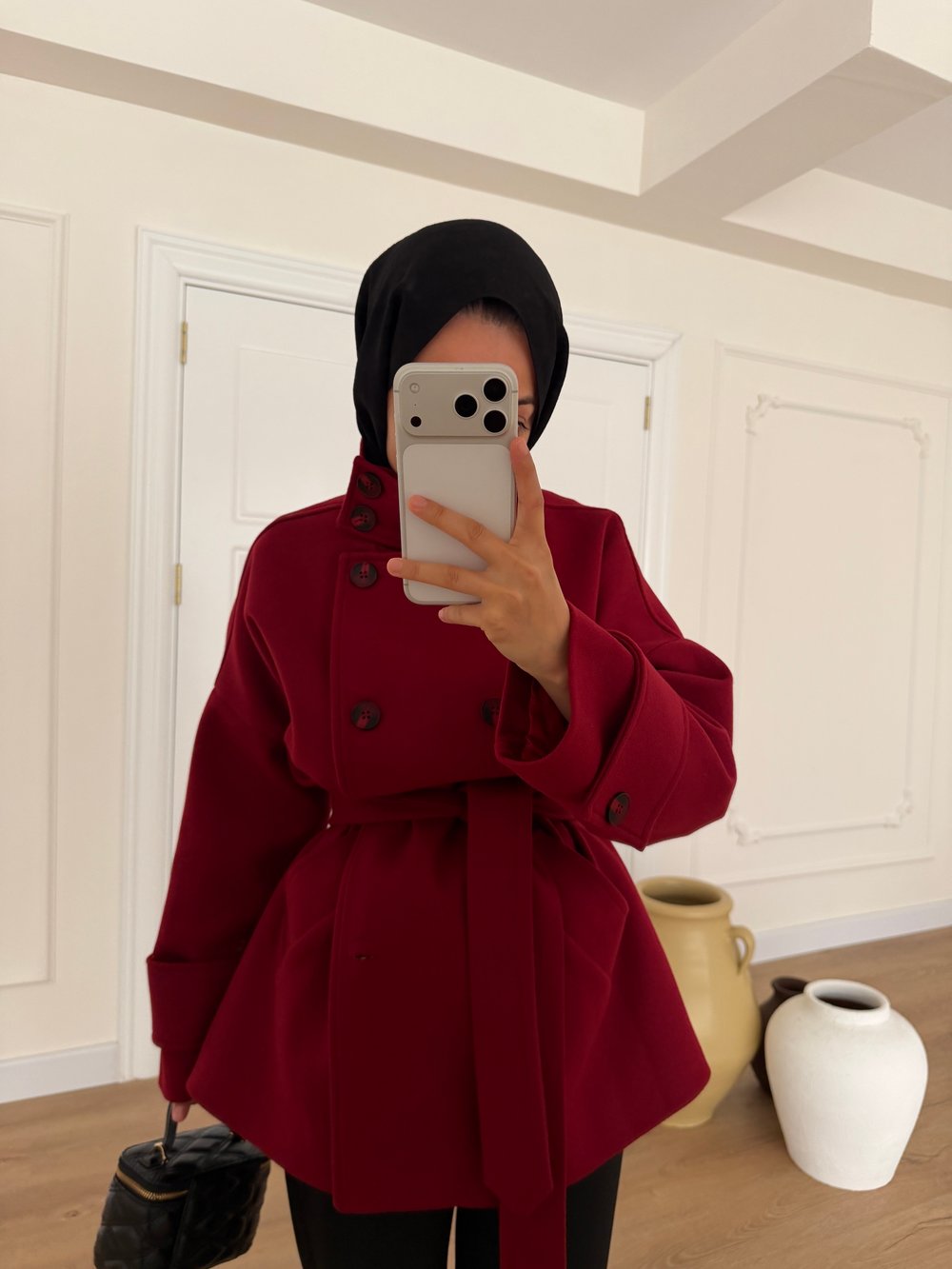 Premium Kaşe Kaban - Kırmızı