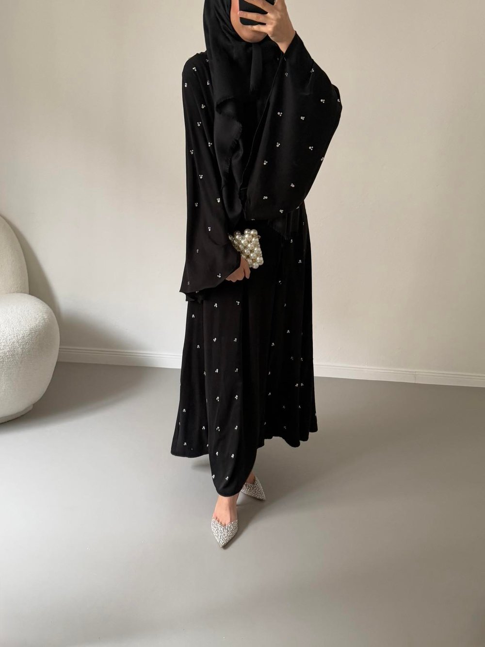 Tasarım Taş İşlemeli Abaya - Siyah