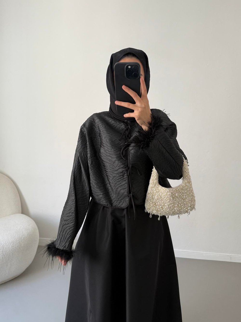 Tüylü Ceket - Siyah