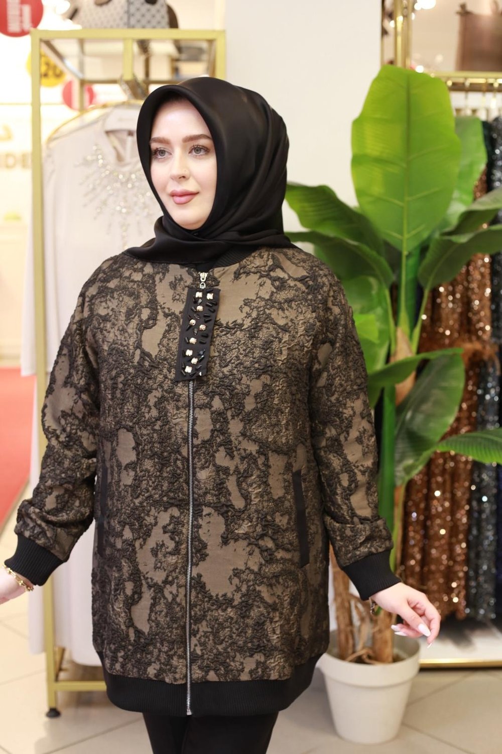 14-1161 KOD KABARTMALI DESEN CEKET KAHVERENGİ