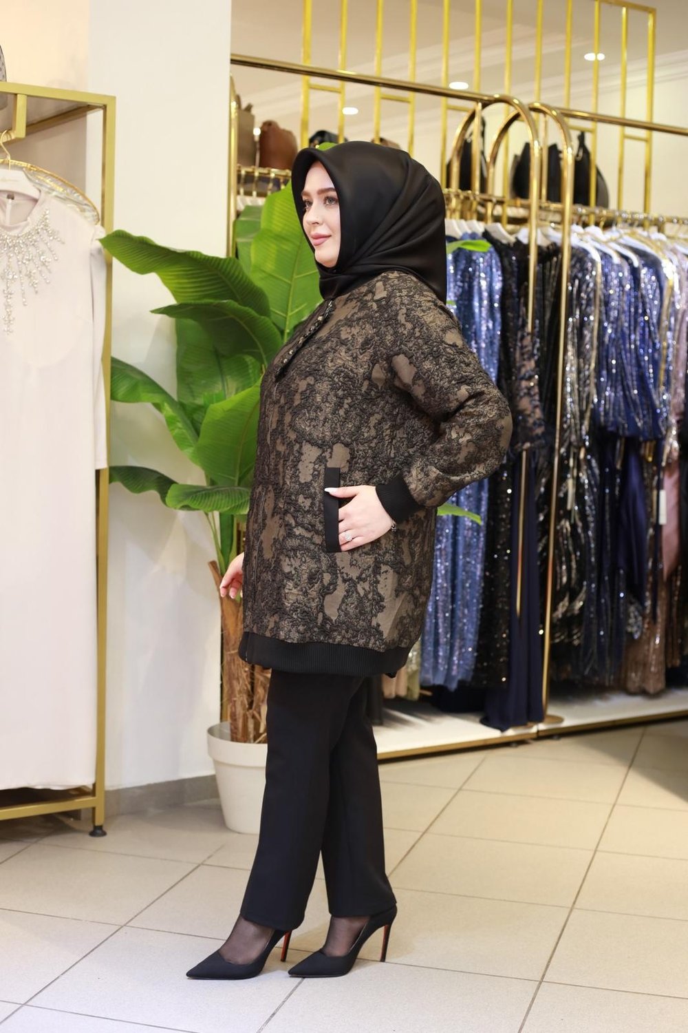 14-1161 KOD KABARTMALI DESEN CEKET KAHVERENGİ