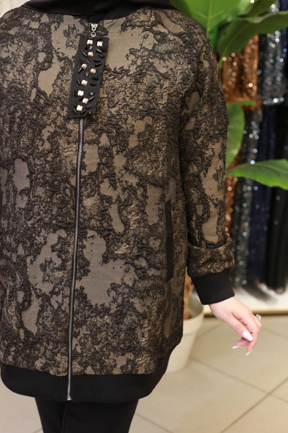 14-1161 KOD KABARTMALI DESEN CEKET KAHVERENGİ