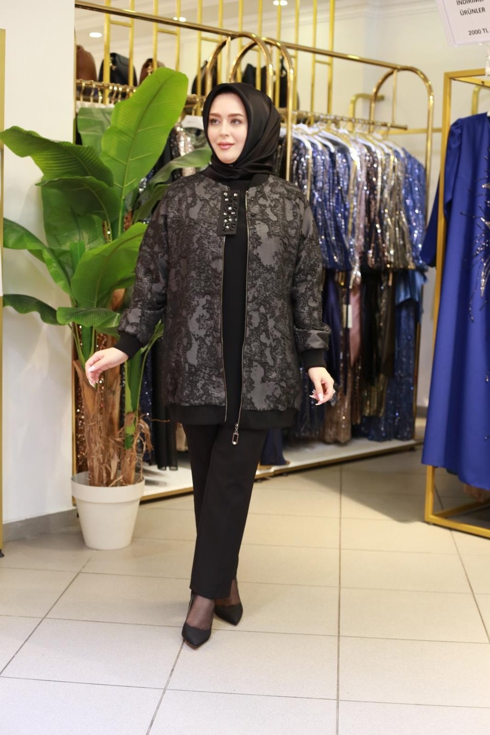 14-1161 KOD KABARTMALI DESEN CEKET SİYAH