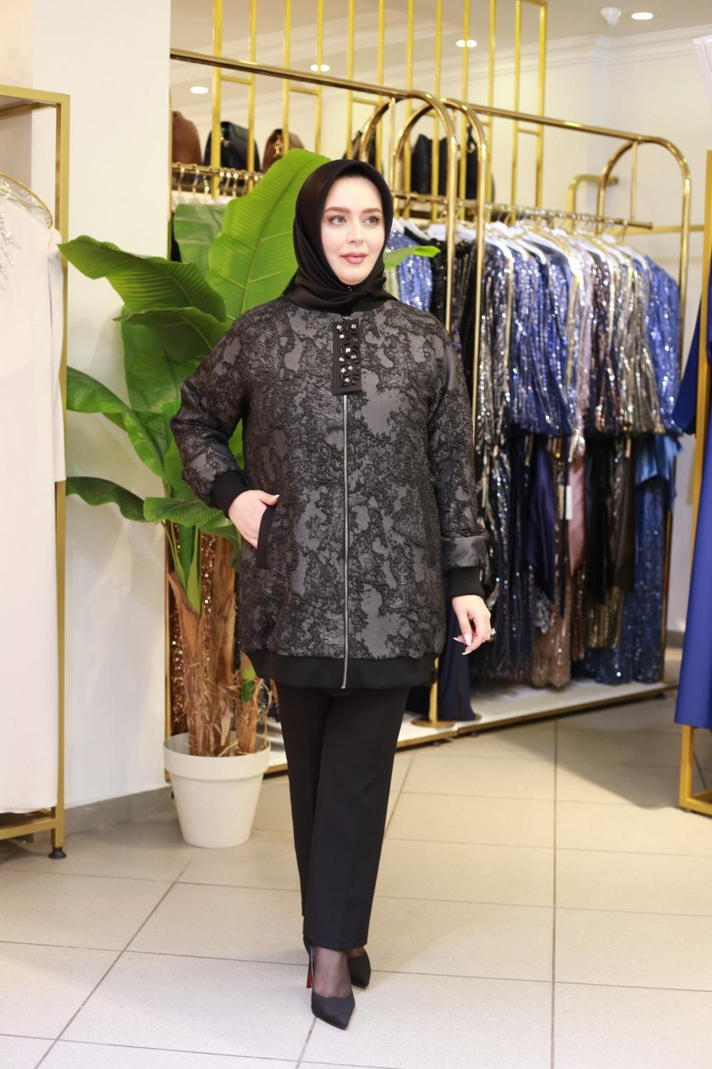 14-1161 KOD KABARTMALI DESEN CEKET SİYAH