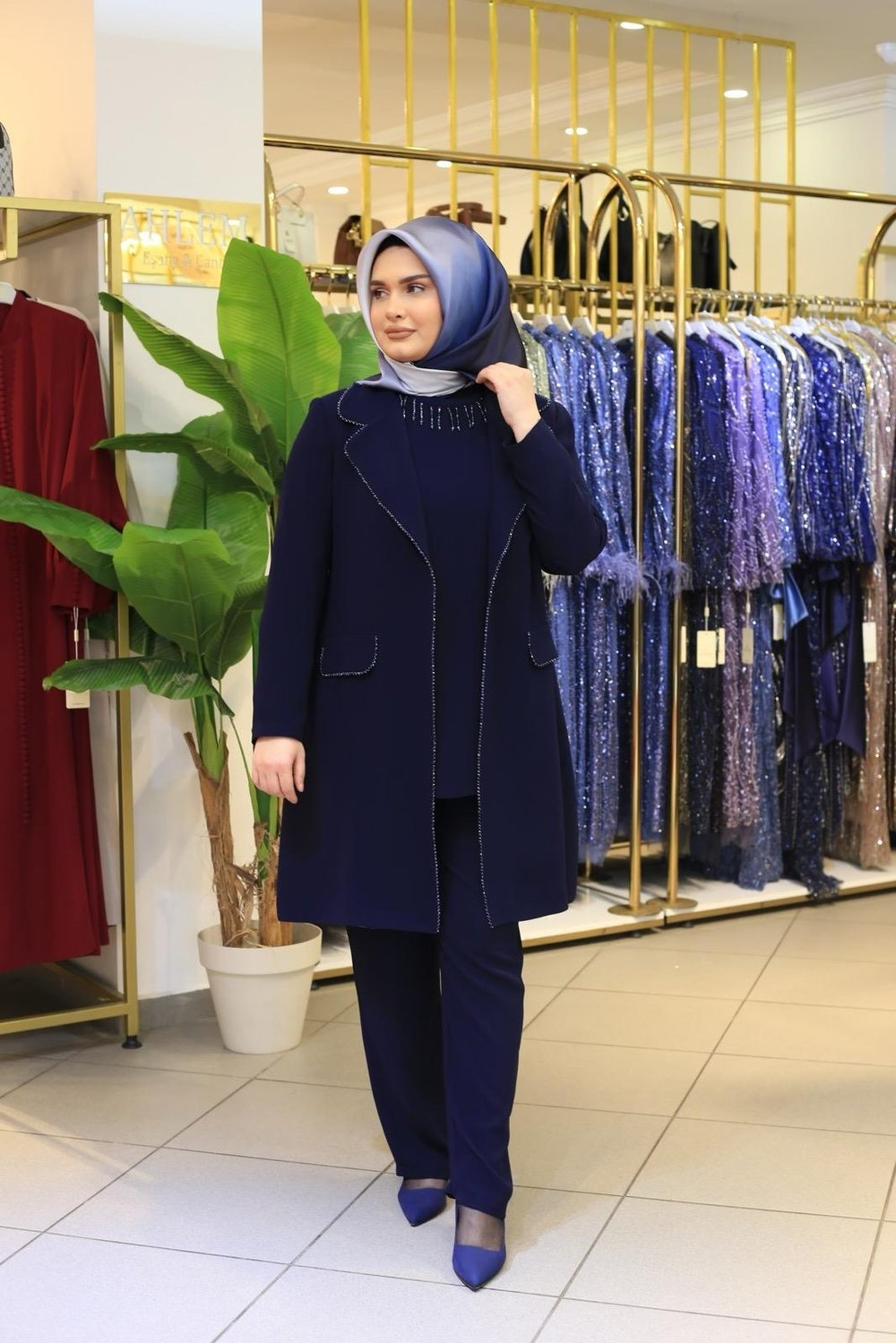 2801 KOD ÜÇLÜ PANTOLONLU TAKIM LACİVERT