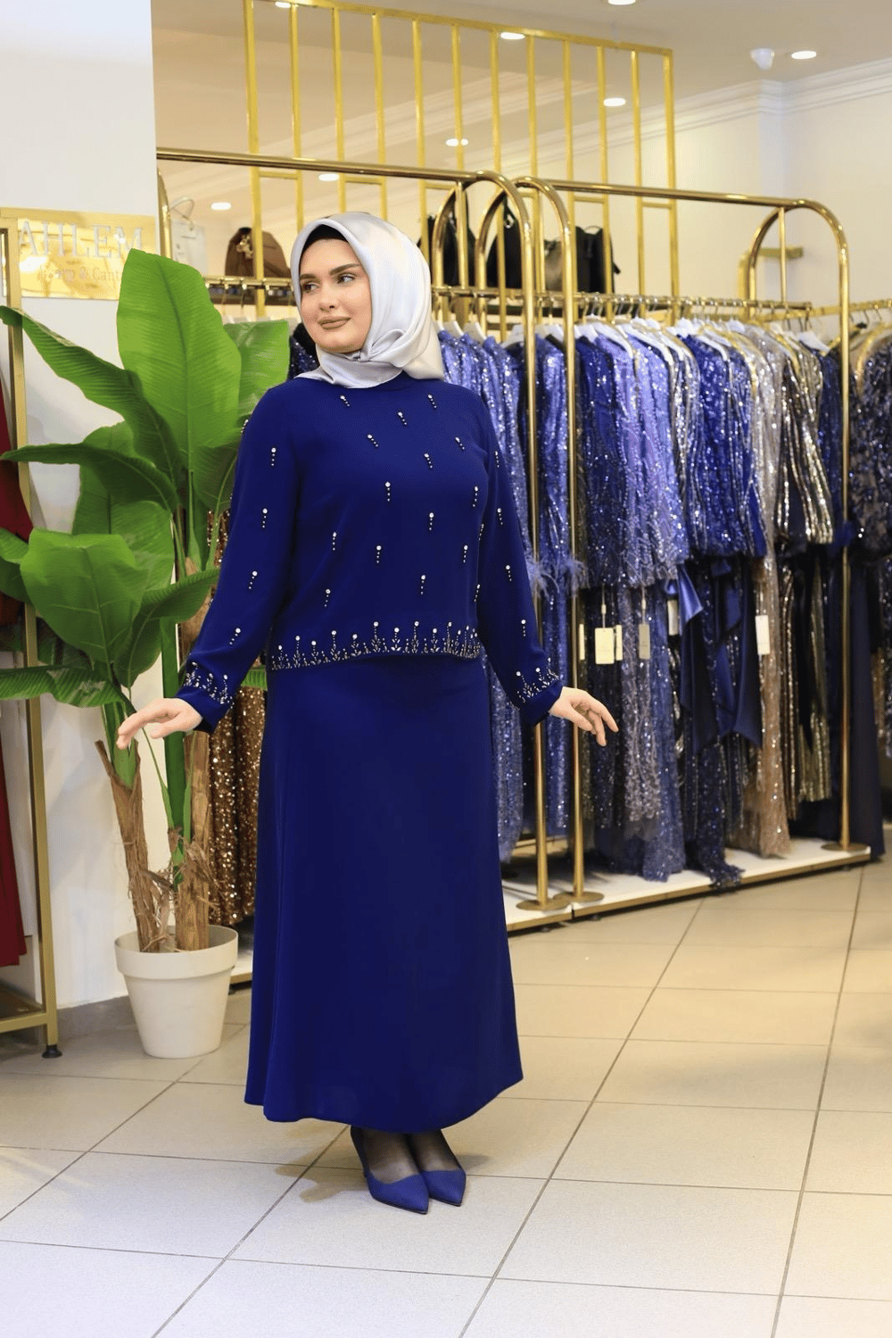 4103 KOD DAMLA TAŞ ETEKLİ TAKIM LACİVERT