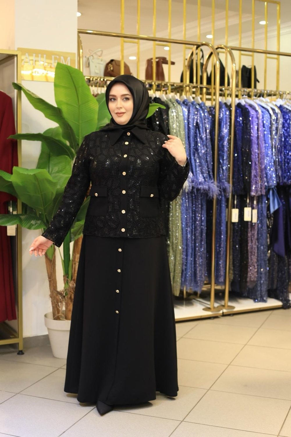 5026 KOD GÜPÜR CEKETLİ ETEKLİ TAKIM SİYAH