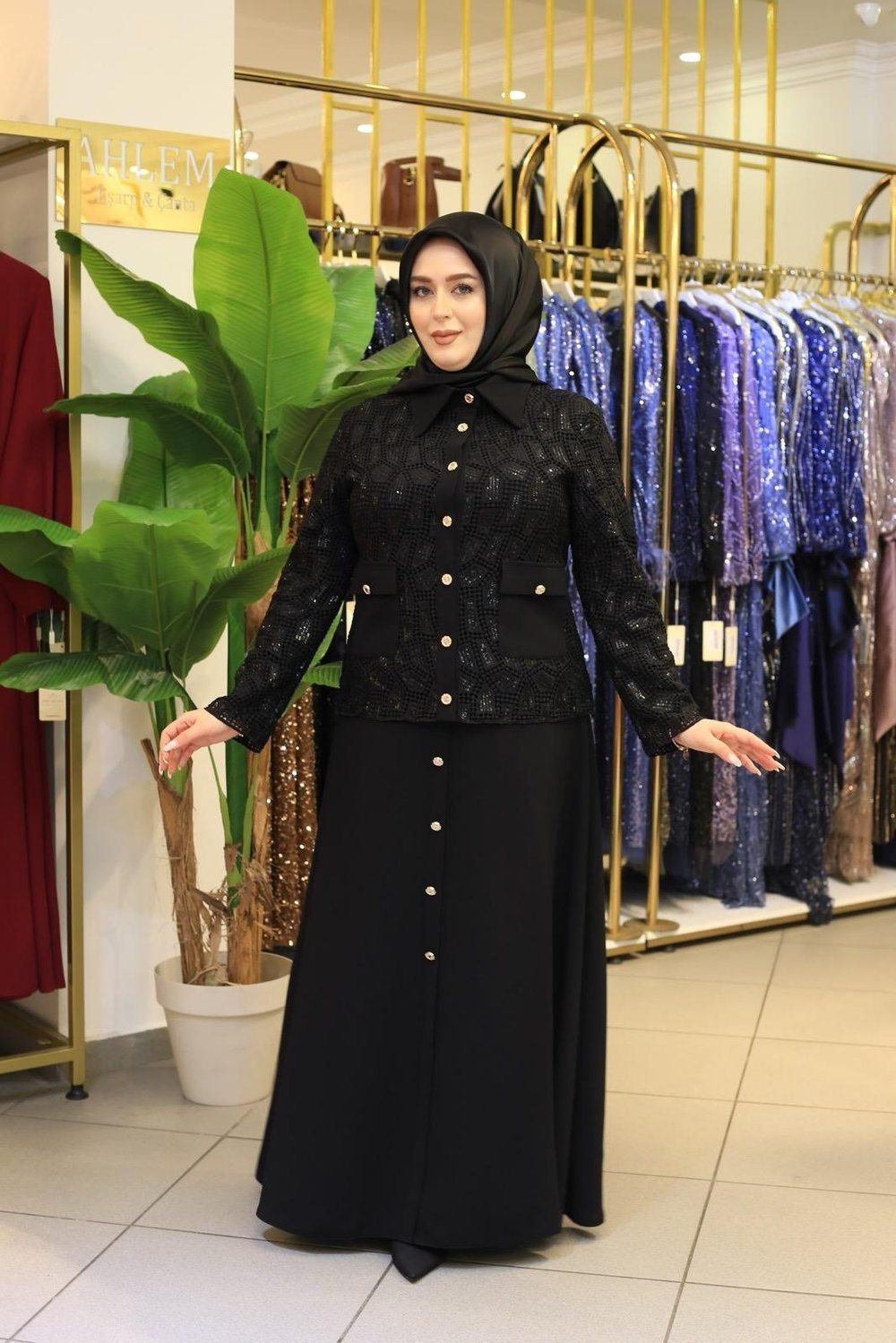 5026 KOD GÜPÜR CEKETLİ ETEKLİ TAKIM SİYAH