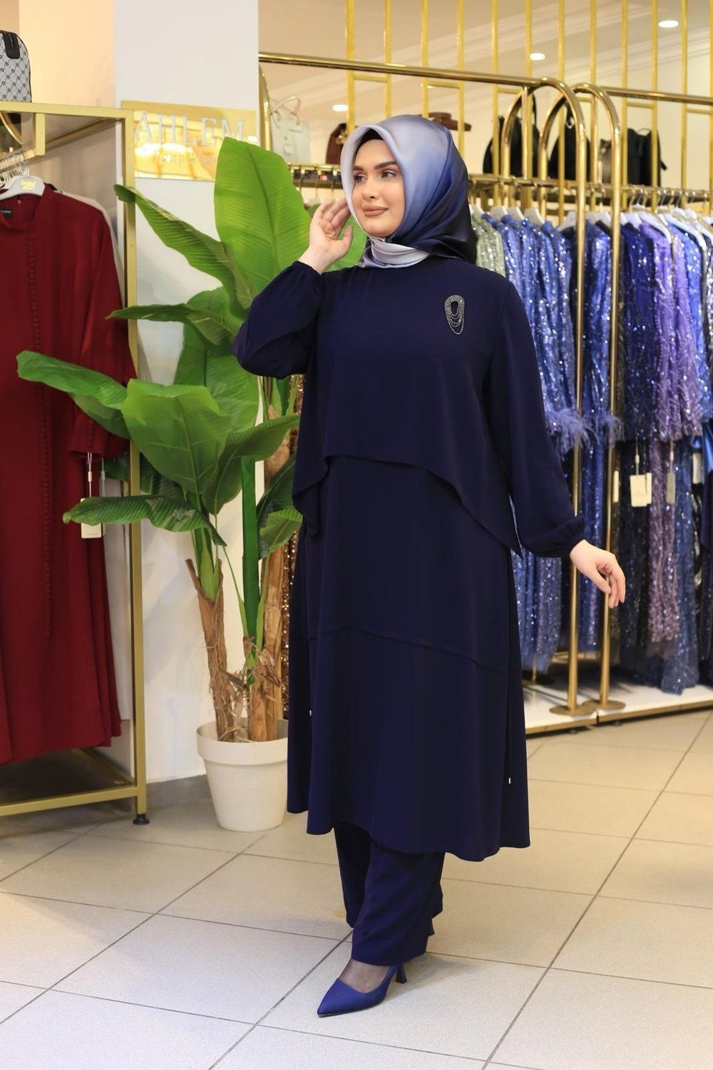 5212 KOD BRONŞ DETAYLI PANTOLONLU TAKIM LACİVERT