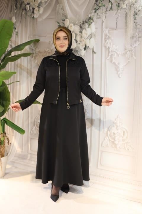 7113 KOD GÜPÜR DETAYLI CEKET SİYAH